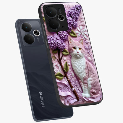 Lavender Cat Whimsy Glass Case displayed in angled mockup highlighting playful feline illustration with pastel lavender aesthetic.