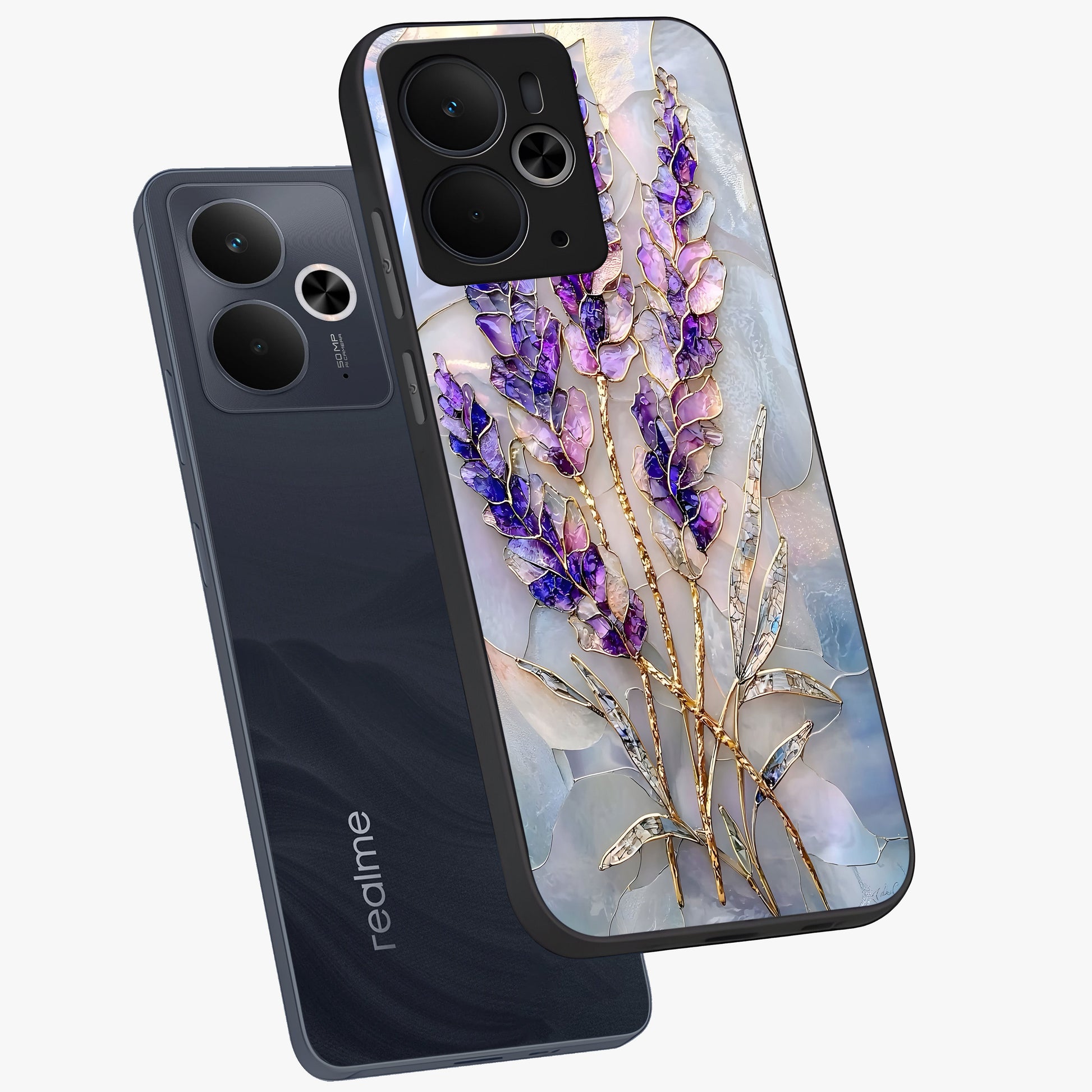 Lavender Dream Glow Glass Case displayed in angled mockup highlighting dreamy purple glow design with soft artistic style.