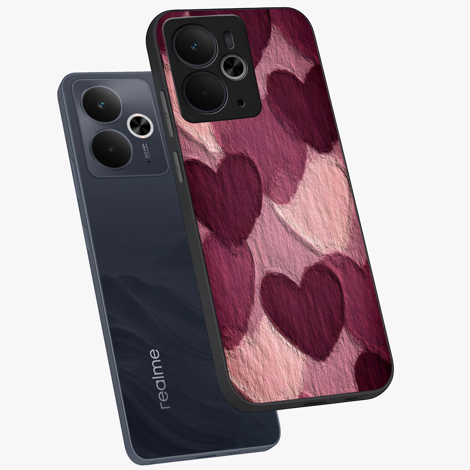 Layered Paper Hearts Glass Case displayed in angled mockup highlighting creative paper craft heart design with romantic aesthetic.
