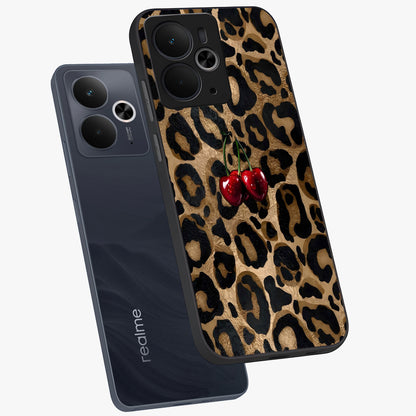 Leopard Wild Cherry Glass Case displayed in angled mockup highlighting bold animal print design with playful cherry aesthetic.
