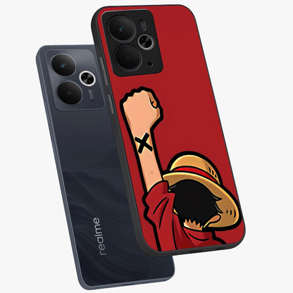 Luffy X Spirit Glass Case displayed in angled mockup highlighting powerful anime design with energetic action aesthetic.