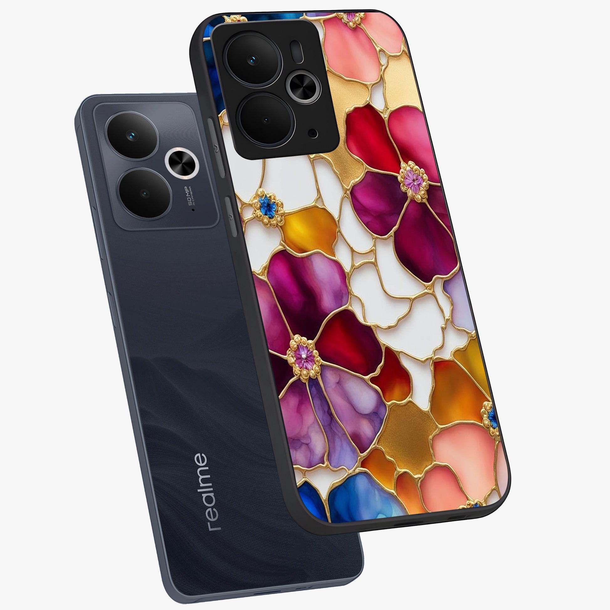 Marble Flower Pattern Glass Case displayed in angled mockup highlighting elegant marble floral design with modern aesthetic.