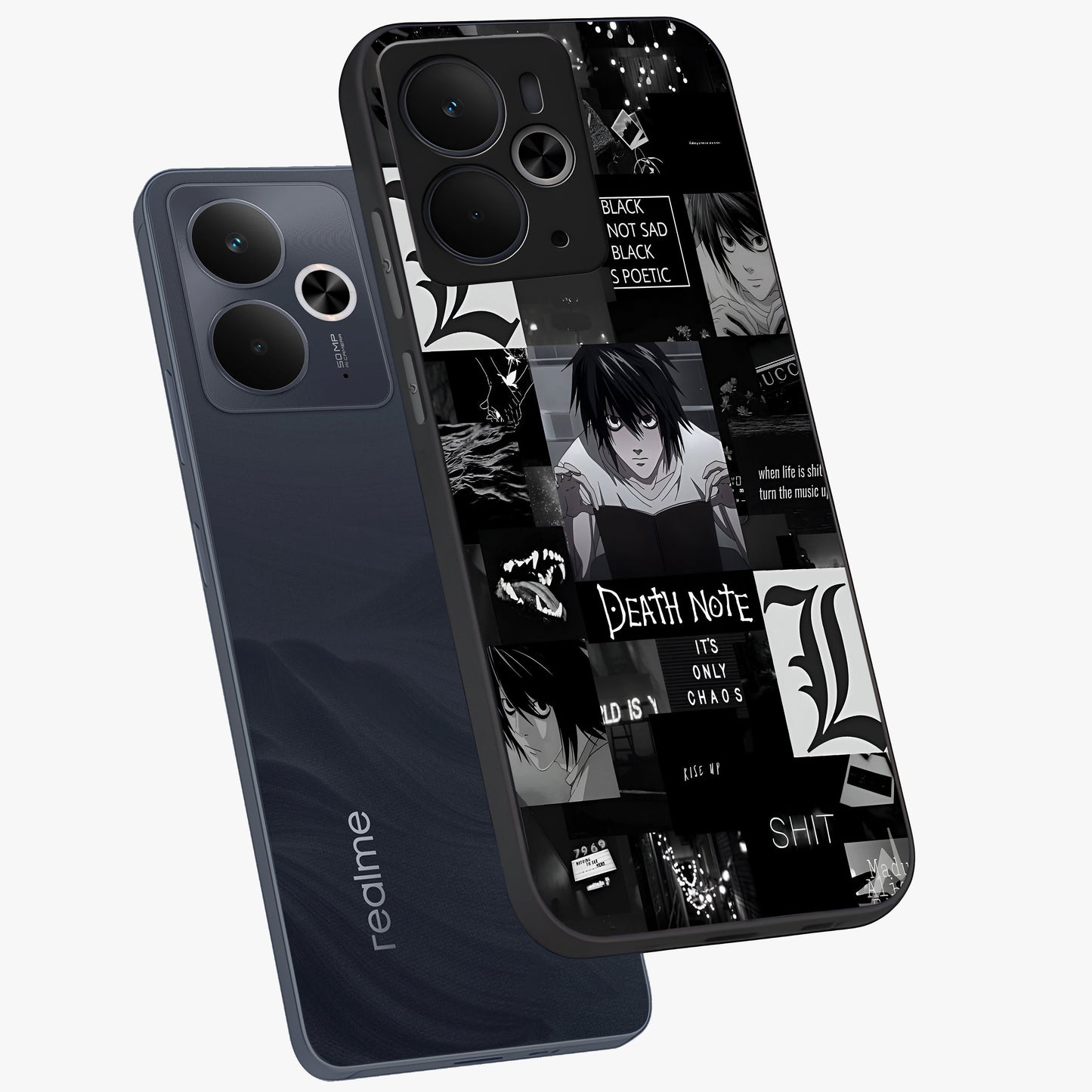 Midnight Chaos Mind Glass Case displayed in angled mockup highlighting chaotic artistic design with dramatic midnight aesthetic.
