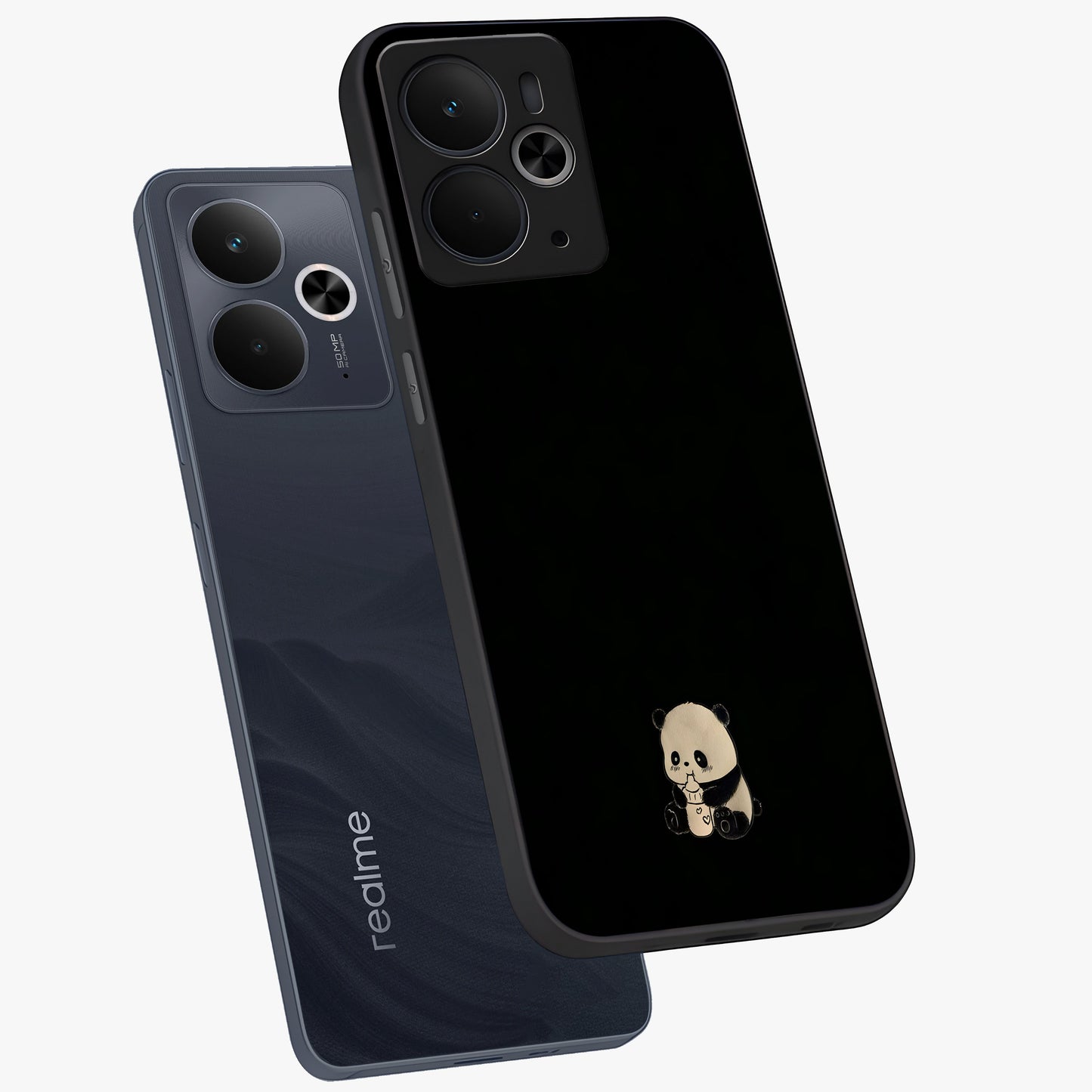 Midnight Panda Love Glass Case displayed in angled mockup highlighting adorable panda illustration with midnight aesthetic.