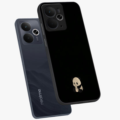 Midnight Panda Love Glass Case displayed in angled mockup highlighting adorable panda illustration with midnight aesthetic.