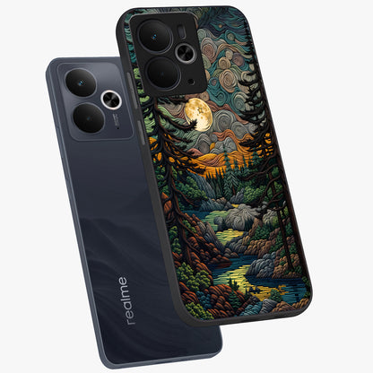 Moonlight Forest Dream Glass Case displayed in angled mockup highlighting dreamy forest design with glowing moon aesthetic.