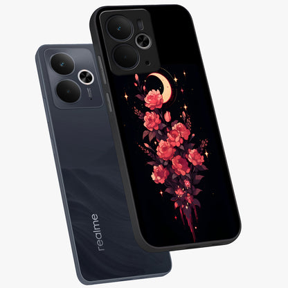 Moonlit Floral Elegance Glass Case displayed in angled mockup highlighting graceful flower design with soft moonlight aesthetic.