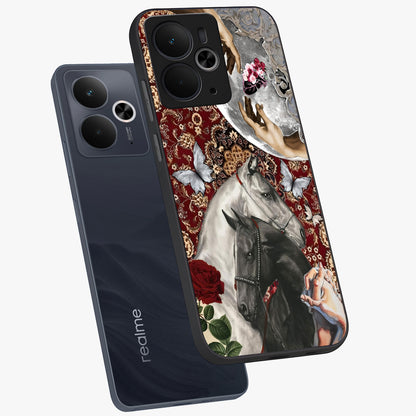 Moonlit Royal Stallion Glass Case displayed in angled mockup highlighting powerful stallion illustration with royal night aesthetic.