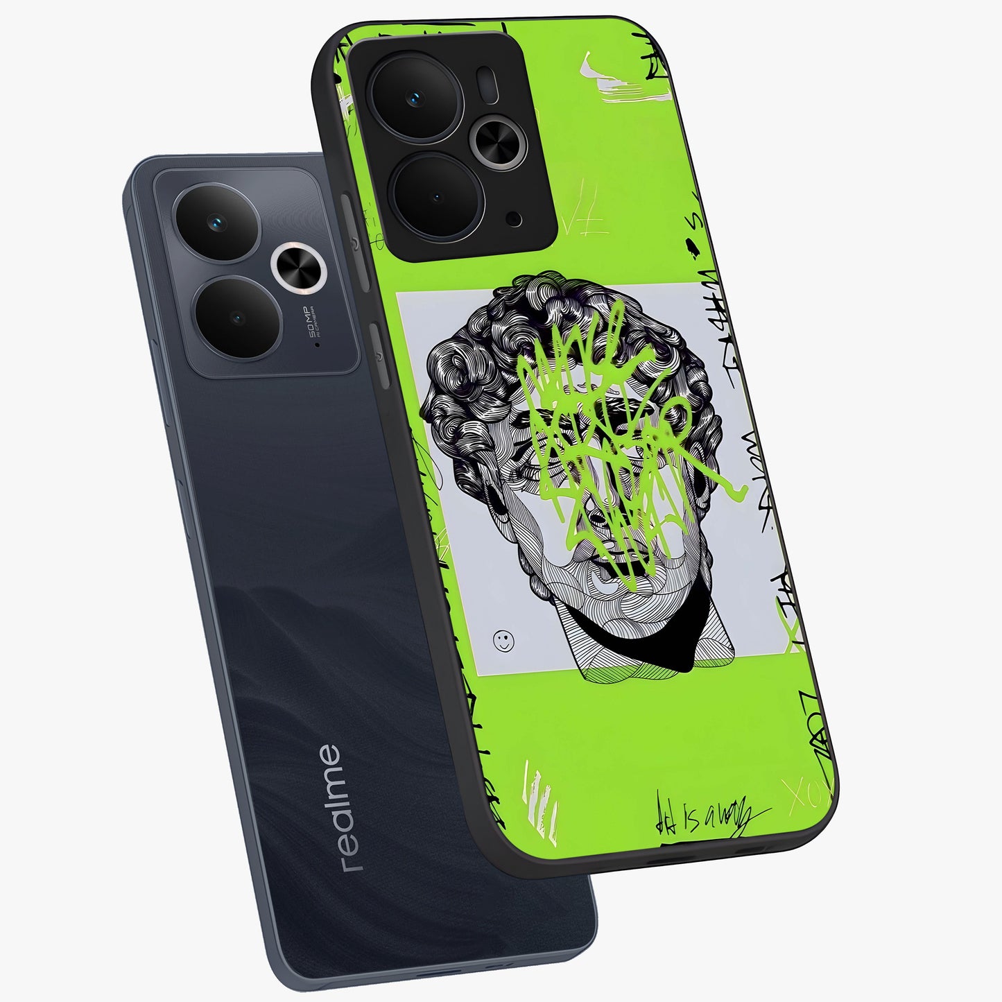 Neo Graffiti Rebellion Glass Case displayed in angled mockup highlighting urban street art design with rebellious aesthetic.