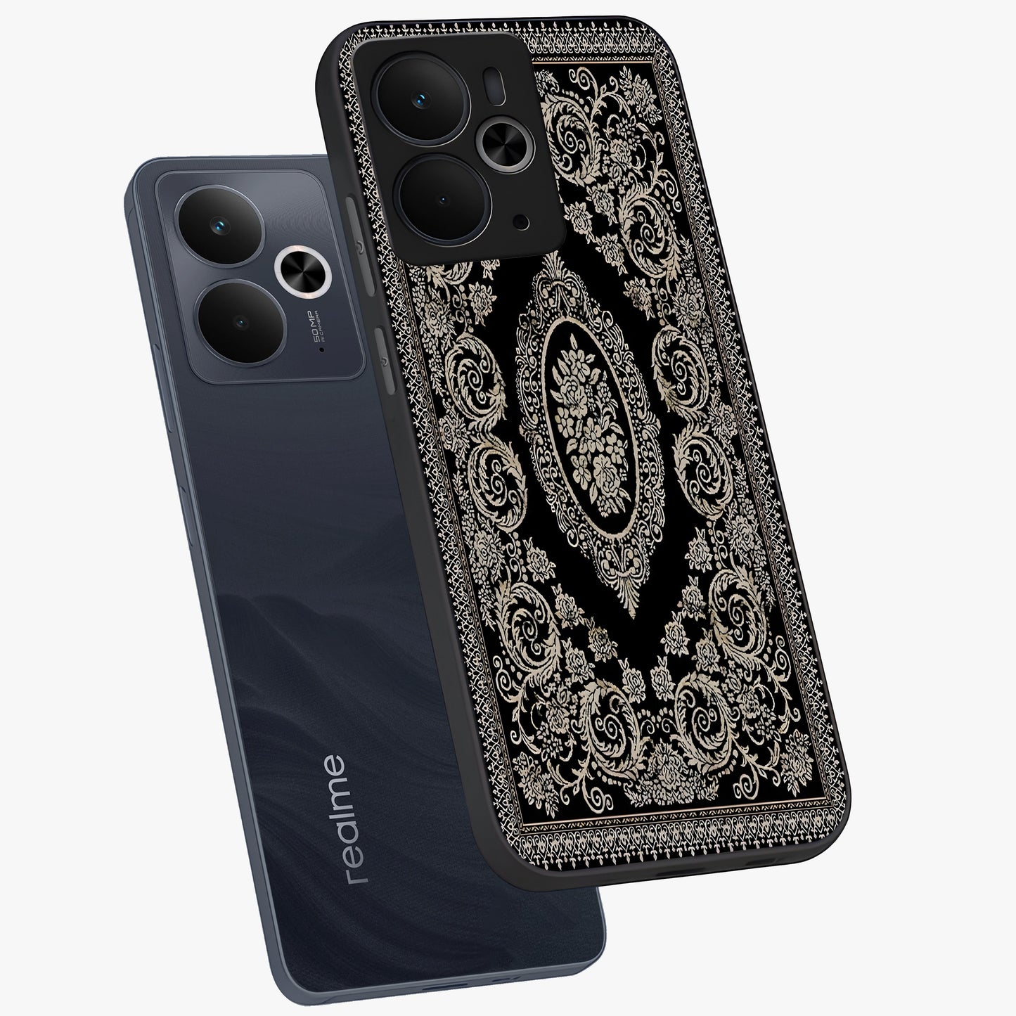 Noir Bloom Elegance Glass Case displayed in angled mockup highlighting refined flower design with stylish noir aesthetic.