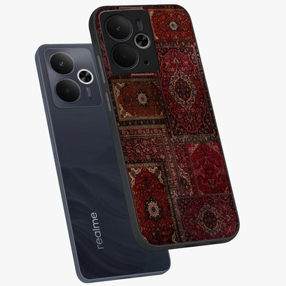 Persian Velvet Tale Glass Case displayed in angled mockup highlighting ornate textile inspired design with royal aesthetic.
