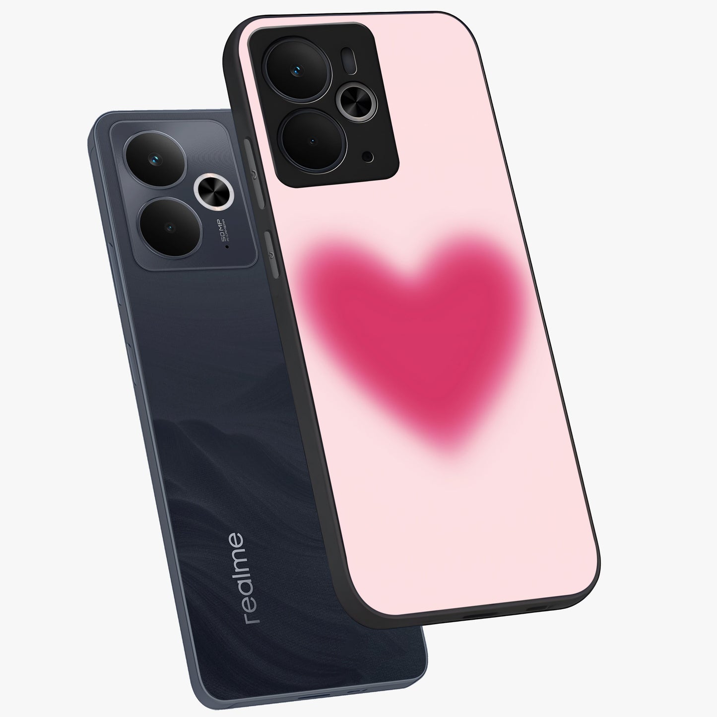 Pink Aura Heart Glass Case displayed in angled mockup highlighting vibrant pink heart design with dreamy aura aesthetic.