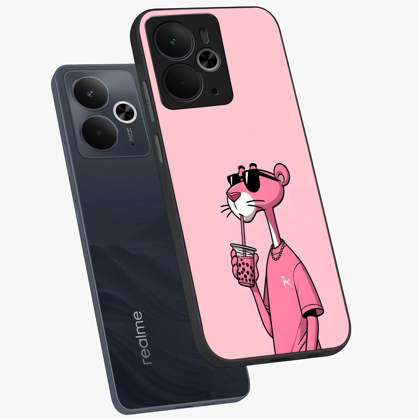 Pink Panther Glass Case displayed in angled mockup highlighting playful cartoon character design with vibrant pink aesthetic.