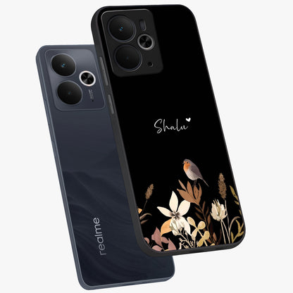 Quiet Garden Tune Custom Name Glass Case displayed in angled mockup highlighting delicate floral garden design with custom name feature.