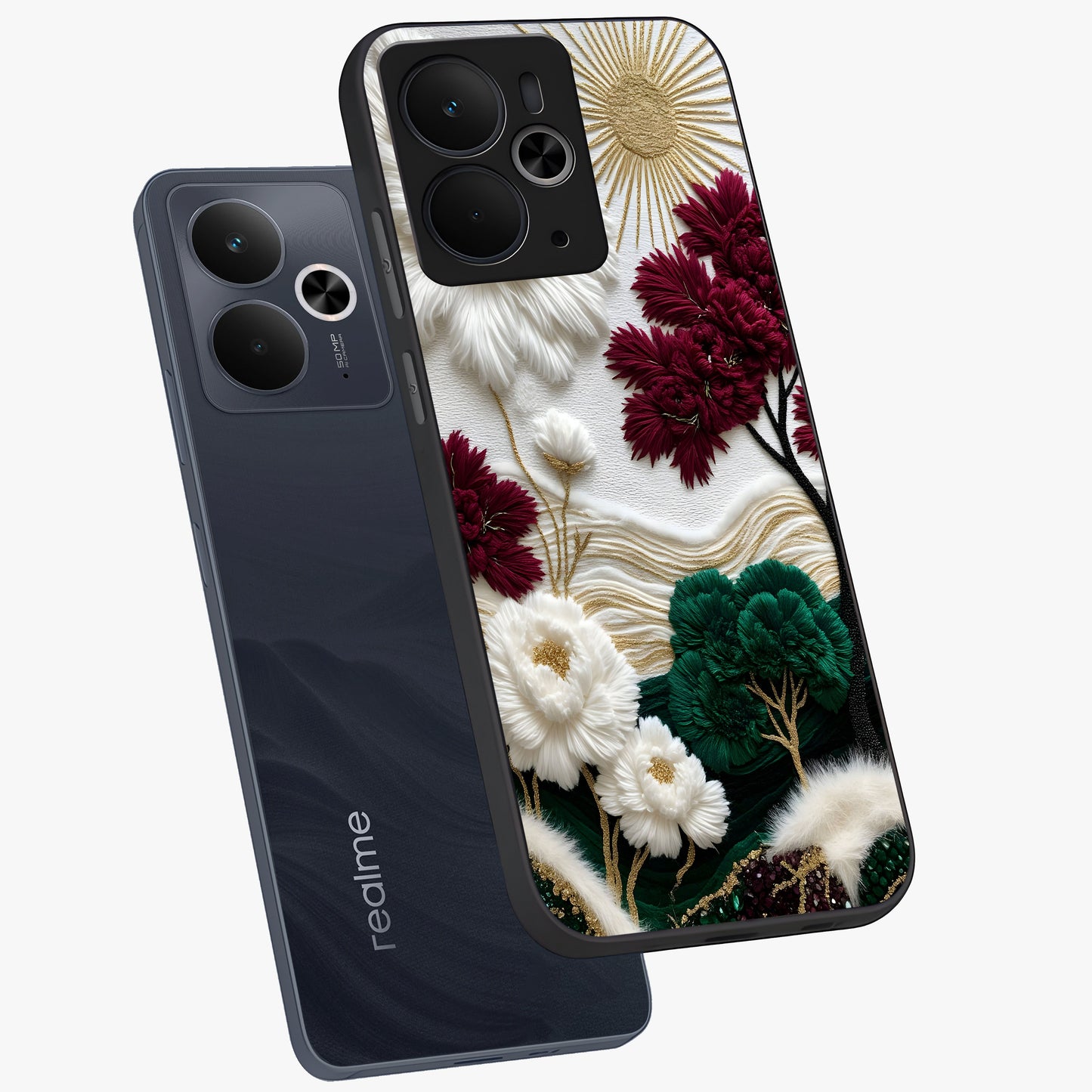 Radiant Bloom Elegance Glass Case displayed in angled mockup highlighting graceful floral design with radiant aesthetic style.