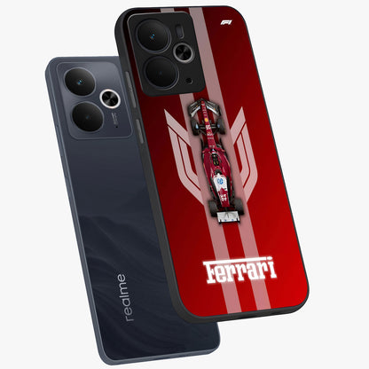 Red Ferrari F1 Vertical Glass Case displayed in angled mockup highlighting high speed racing design with bold automotive aesthetic.
