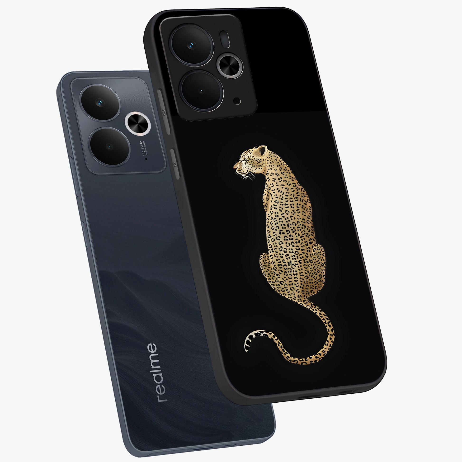 Regal Leopard Glass Case displayed in angled mockup highlighting powerful animal illustration with stylish wild aesthetic.