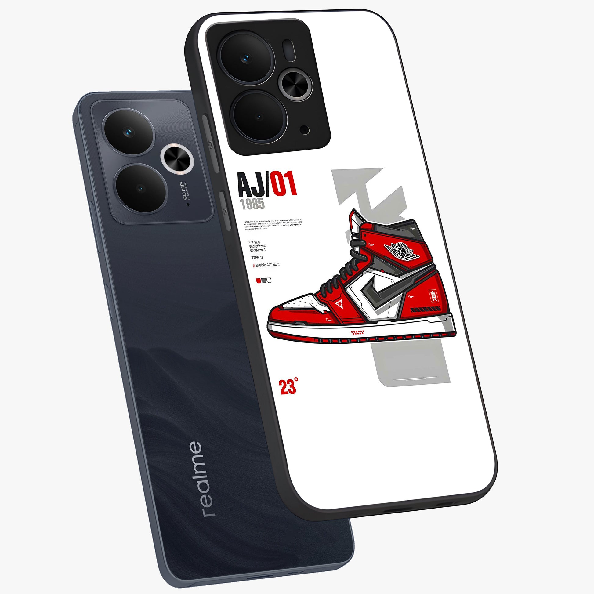 Retro Sneaker Blueprint Glass Case displayed in angled mockup highlighting detailed shoe design with sporty retro aesthetic.