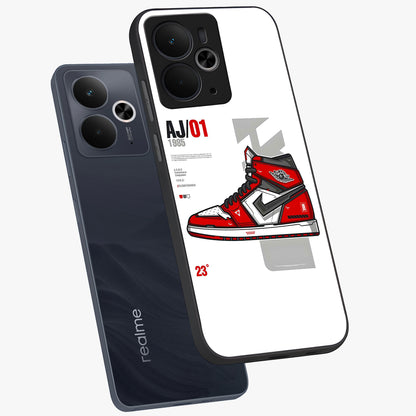 Retro Sneaker Blueprint Glass Case displayed in angled mockup highlighting detailed shoe design with sporty retro aesthetic.