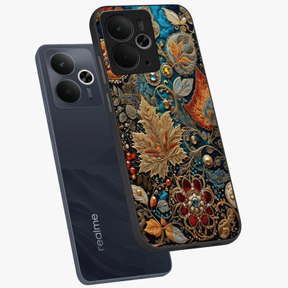 Royal Jewel Garden Glass Case displayed in angled mockup highlighting vibrant jewel inspired floral design with elegant aesthetic.