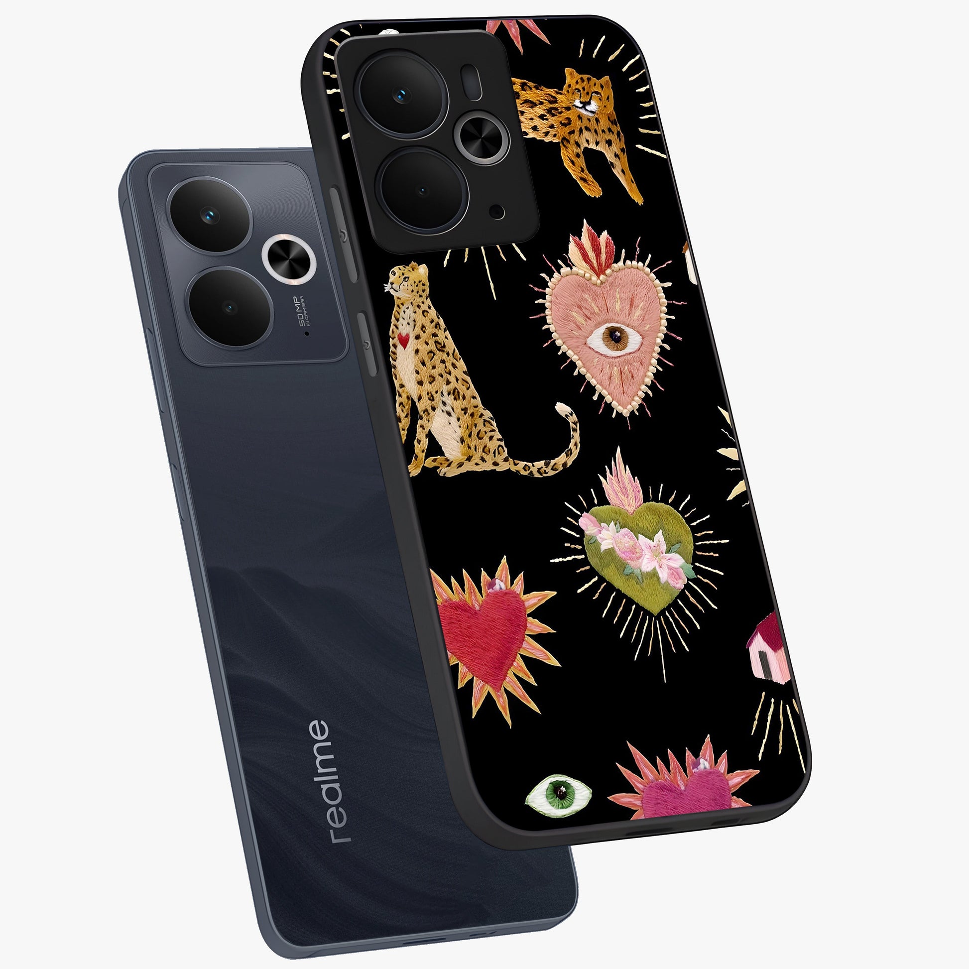 Sacred Jungle Heart Glass Case displayed in angled mockup highlighting lush tropical design with natural aesthetic style.