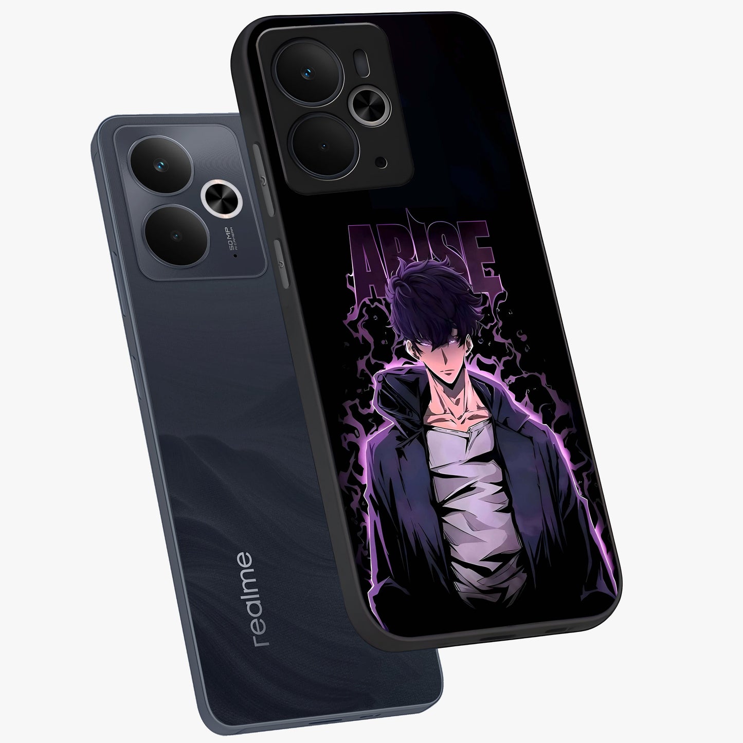 Shadow Monarch Awakening Glass Case displayed in angled mockup highlighting dramatic shadow warrior design with fantasy aesthetic.