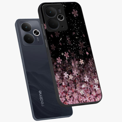 Small Starry Flowers Glass Case displayed in angled mockup highlighting tiny flower pattern with celestial aesthetic style.