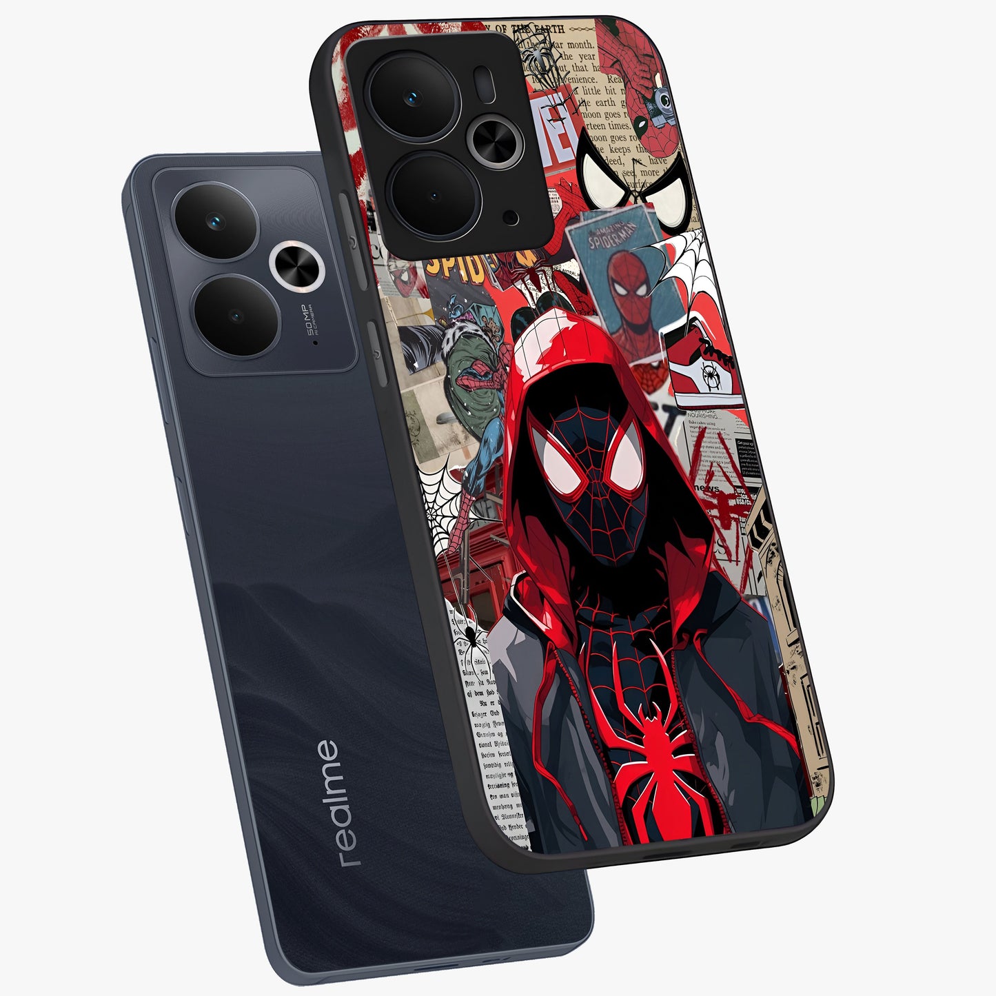 Spider Collage Street Glass Case displayed in angled mockup highlighting dynamic street style collage design with comic aesthetic.