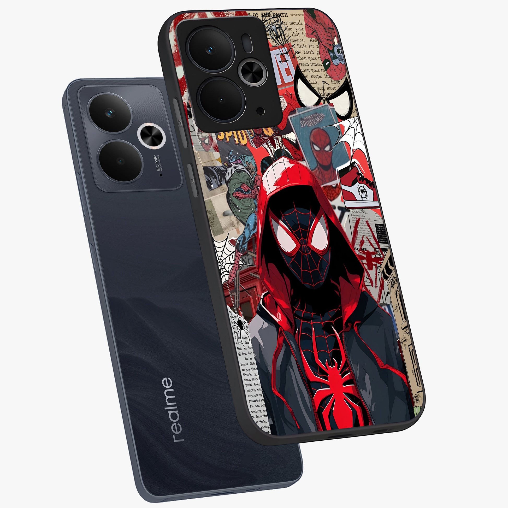 Spider Collage Street Glass Case displayed in angled mockup highlighting dynamic street style collage design with comic aesthetic.