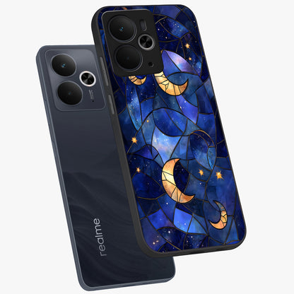 Starlit Sky Tapestry Glass Case displayed in angled mockup highlighting celestial night pattern with artistic aesthetic style.
