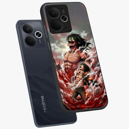 Titan Awakening Fury Glass Case displayed in angled mockup highlighting dramatic giant warrior design with bold anime aesthetic.