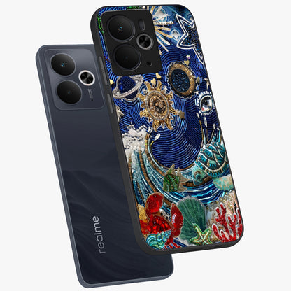 Universe Underwater Spark Glass Case displayed in angled mockup highlighting glowing aquatic design with celestial aesthetic.