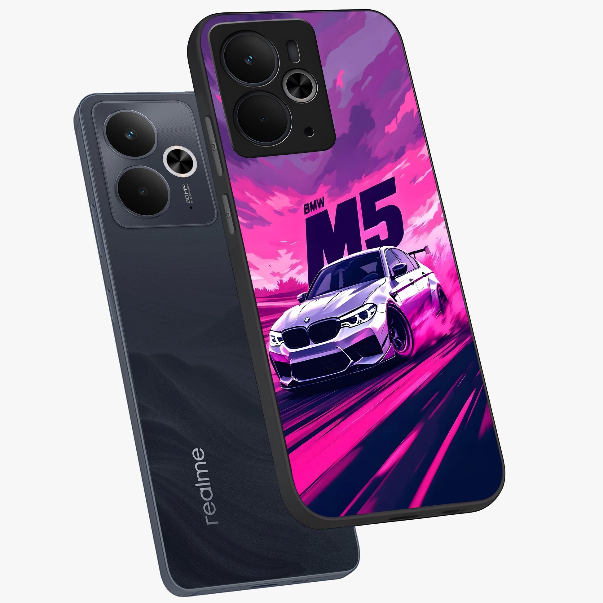 Velocity Drift Pulse Glass Case displayed in angled mockup highlighting dynamic drift design with sporty automotive aesthetic.