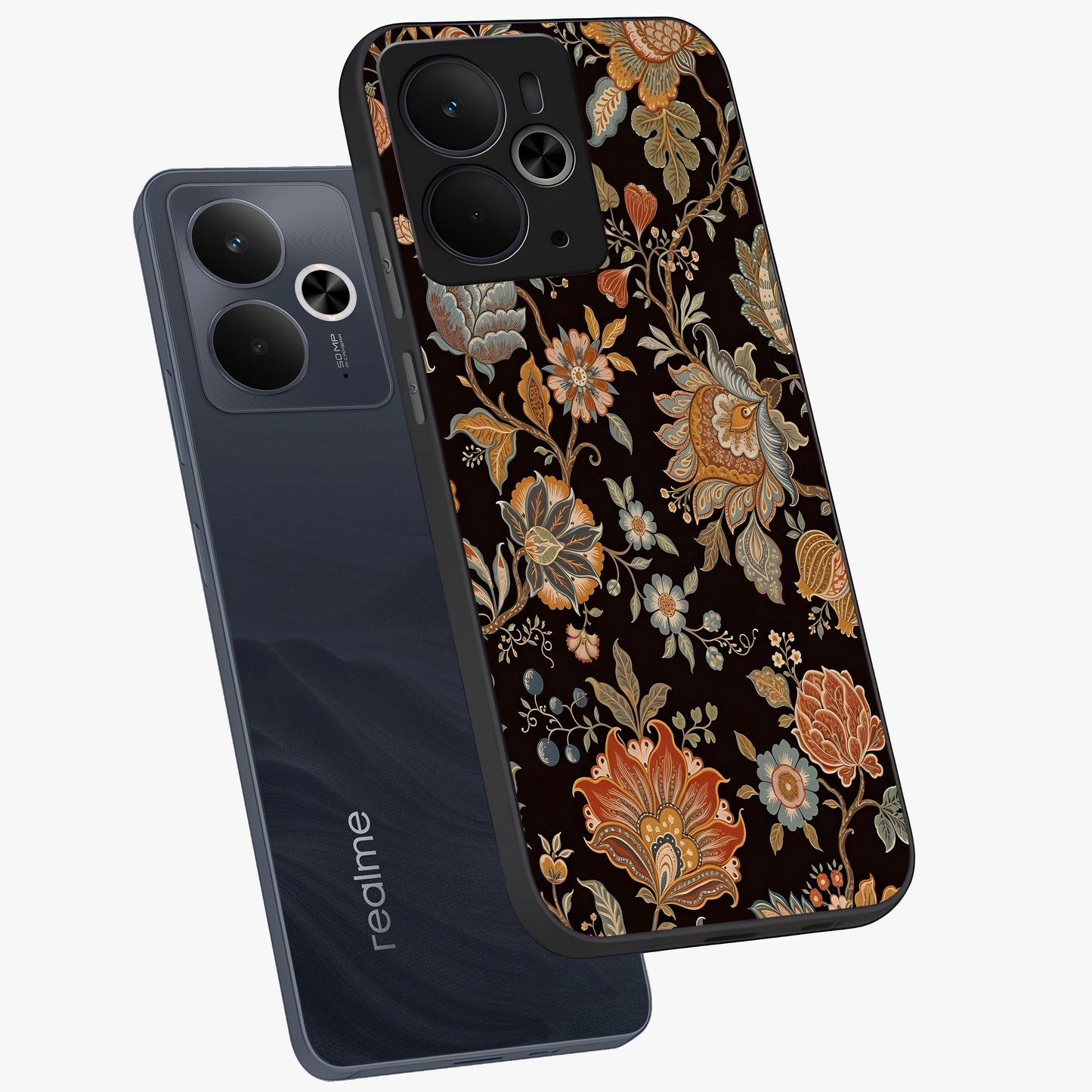 Vintage Floral Dream Glass Case displayed in angled mockup highlighting elegant vintage flower design with soft aesthetic style.