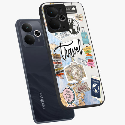 Wanderlust Journal Glass Case displayed in angled mockup highlighting adventure themed design with aesthetic travel vibe.
