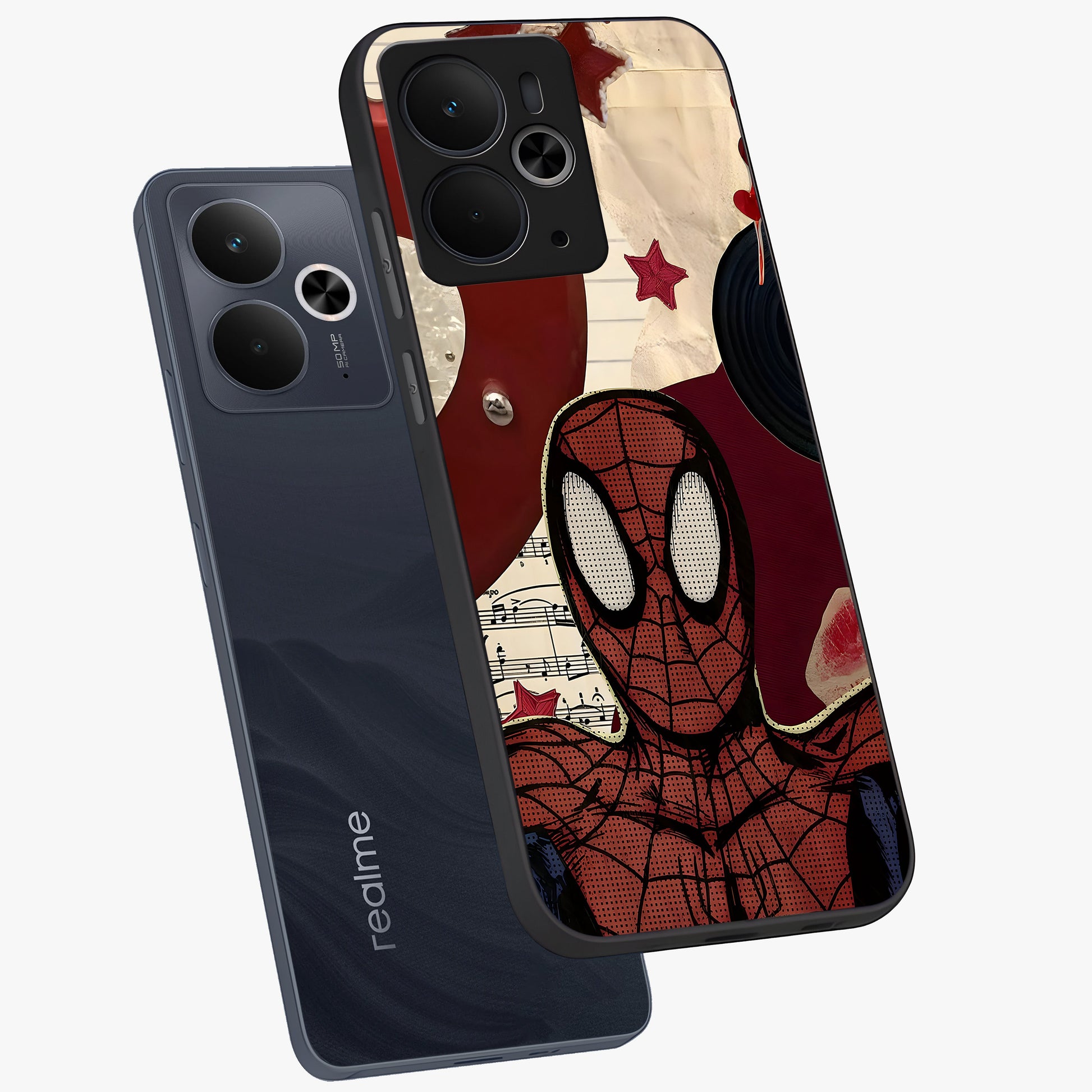Web Warrior Vibes Glass Case displayed in angled mockup highlighting dynamic web design with comic style aesthetic.