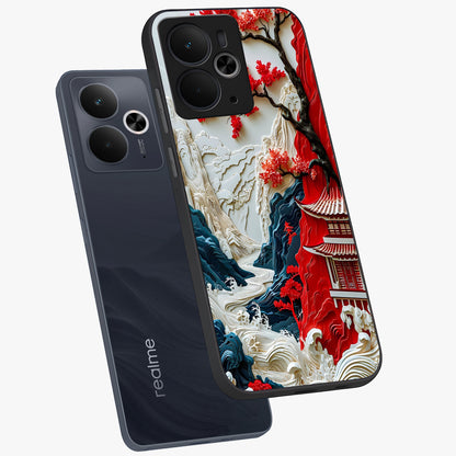 Whispers Of Sakura Waves Glass Case displayed in angled mockup highlighting flowing sakura design with soft floral aesthetic.
