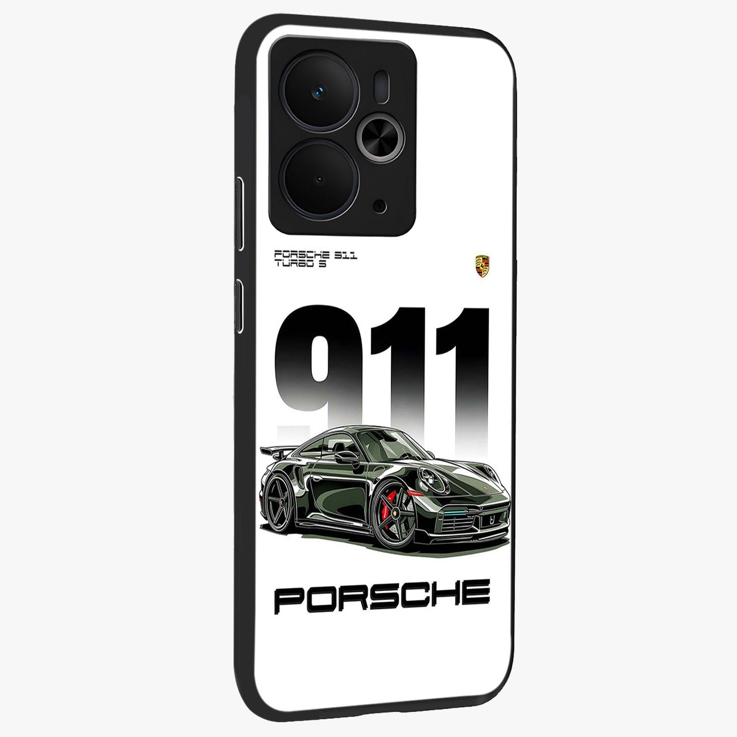 911 Turbo Dominance Glass Case upright perspective showcasing powerful racing design and modern automotive aesthetic.