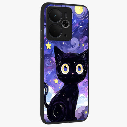 Abstract Cat Art Glass Case upright view showcasing creative feline illustration and aesthetic artistic style.