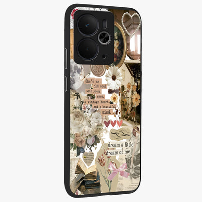 Aesthetic Brown Vintage Collage Glass Case upright view showcasing nostalgic retro artwork with stylish vintage theme.
