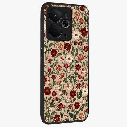 Biege Flower With Leaf Glass Case upright view showcasing delicate beige flower illustration with clean botanical style.