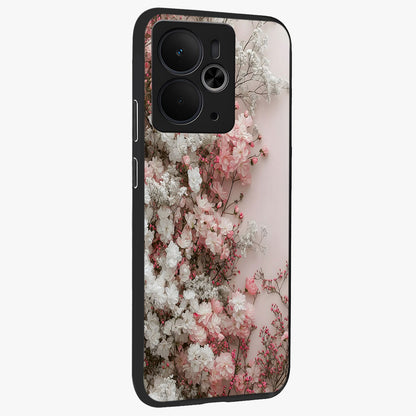Blush Blossom Cloud Glass Case upright view showcasing calm floral cloud artwork with gentle dreamy theme.