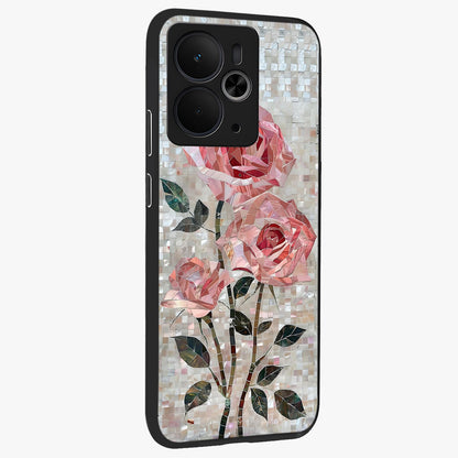 Blush Mosaic Bloom Glass Case upright view showcasing decorative floral mosaic artwork with stylish modern aesthetic.