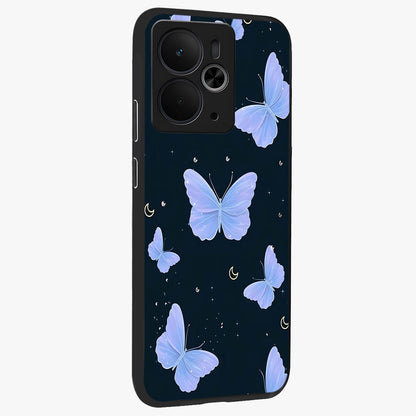 Butterfly With Stars Pattern Glass Case upright view showcasing celestial butterfly artwork with sparkling star elements.