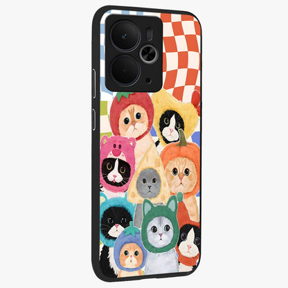 Cats in Fruits Glass Case upright view showcasing charming cat artwork with fun fruity theme.
