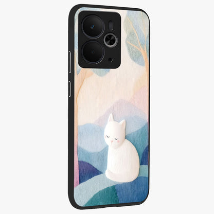 Cotton Dream Cat Glass Case upright view showcasing charming cat artwork with cozy dreamy theme.