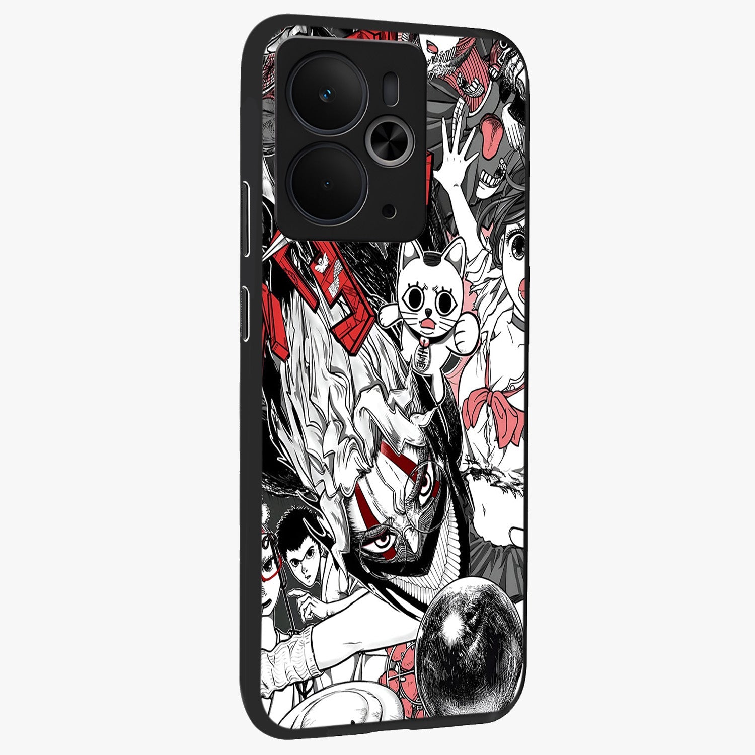 Crimson Chaos Panel Glass Case upright view showcasing intense crimson artwork with dramatic aesthetic style.