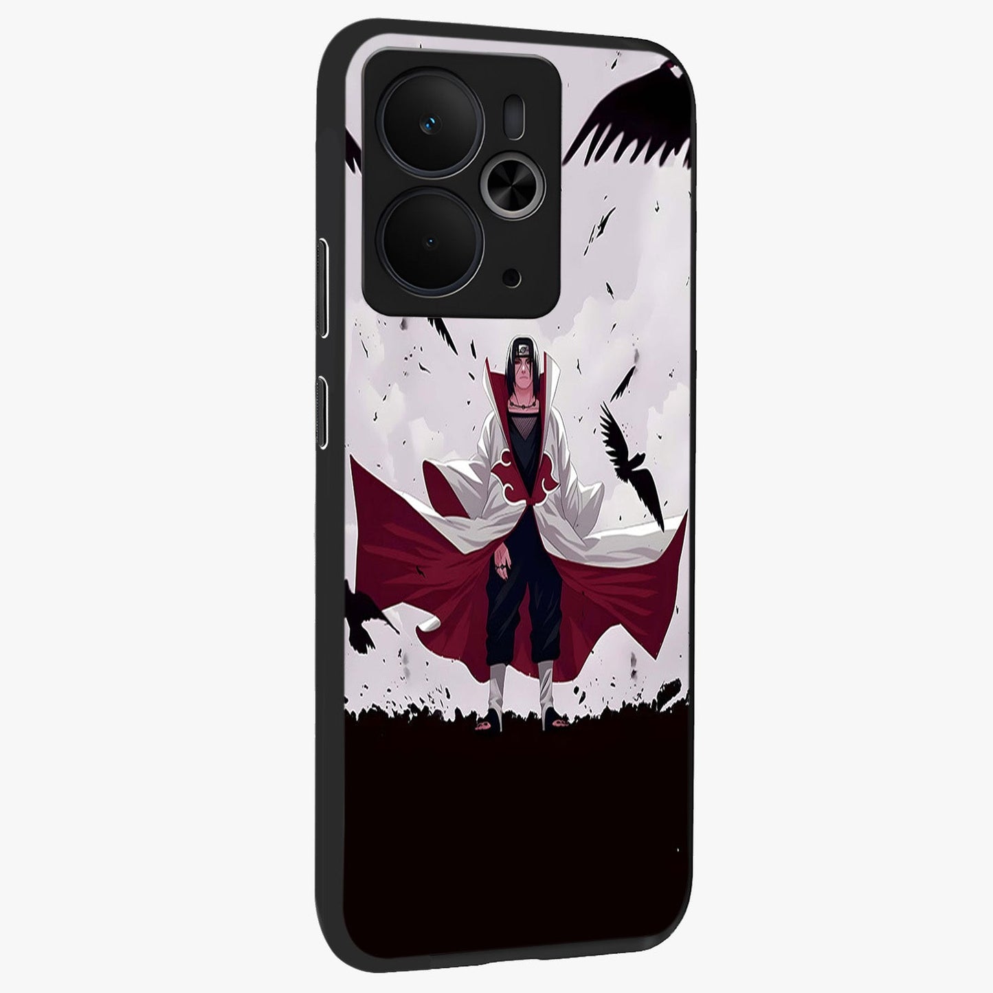 Crimson Crow Ascension Glass Case upright view showcasing dramatic crow artwork with bold gothic theme.
