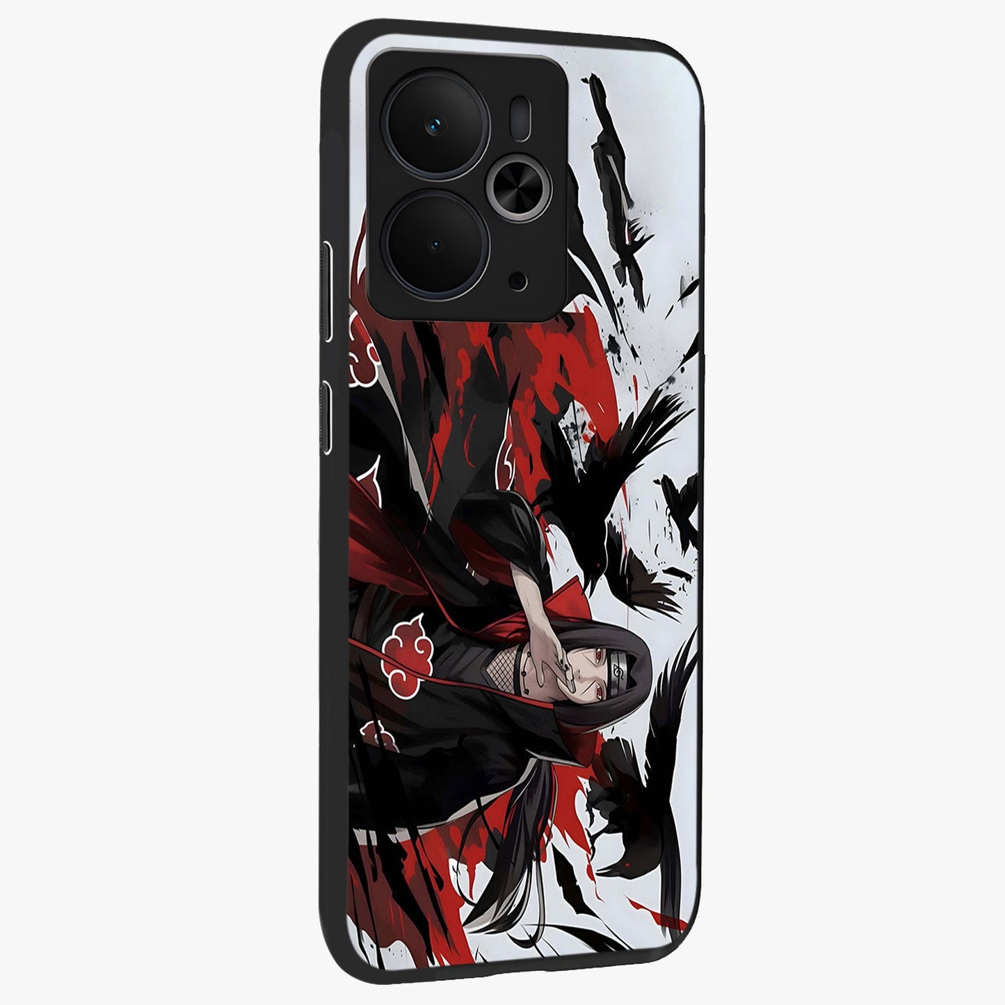 Crimson Crow Illusion Glass Case upright view showcasing striking crow illusion artwork with intense crimson theme.