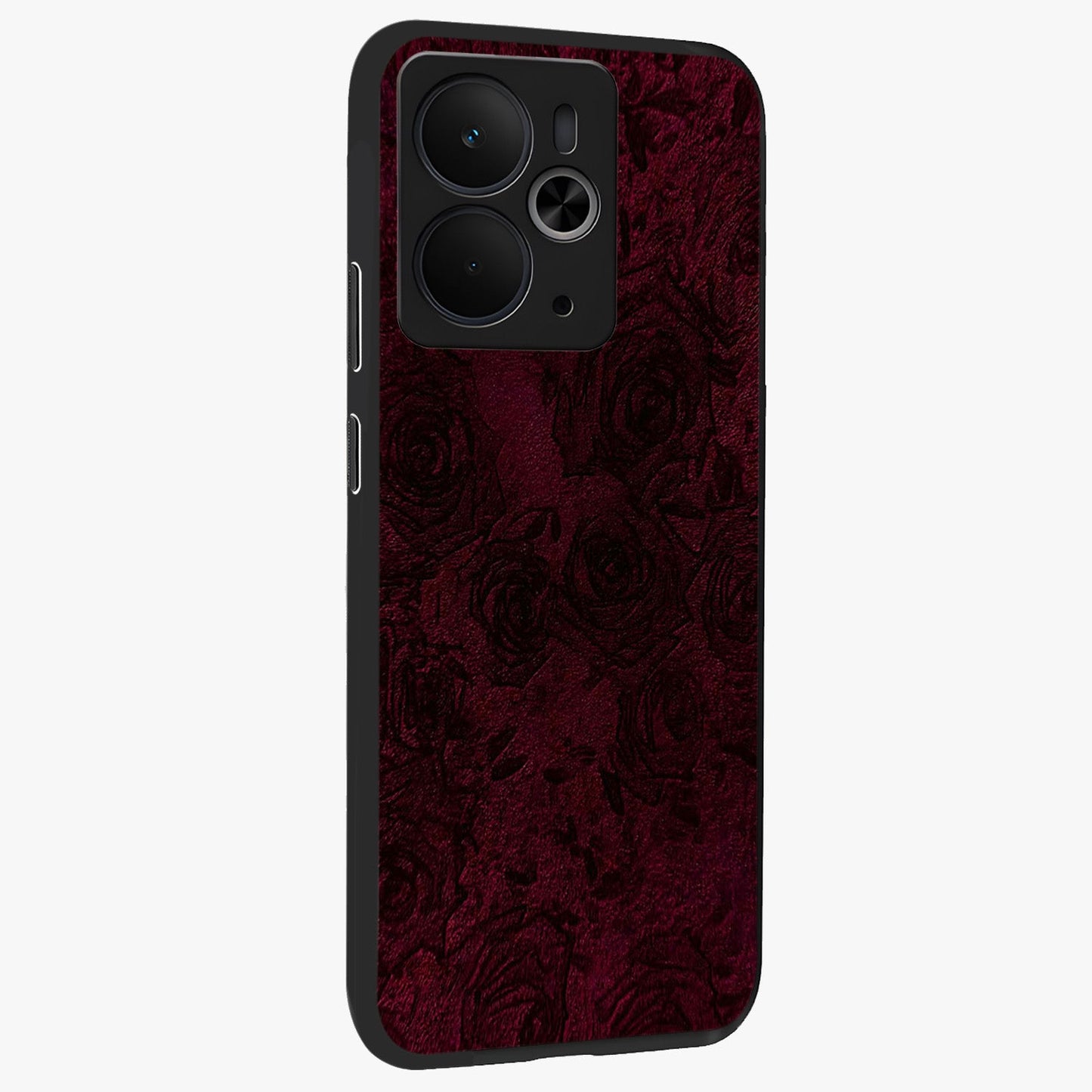 Crimson Fade Flow Glass Case upright view showcasing dynamic crimson flow artwork with stylish abstract theme.